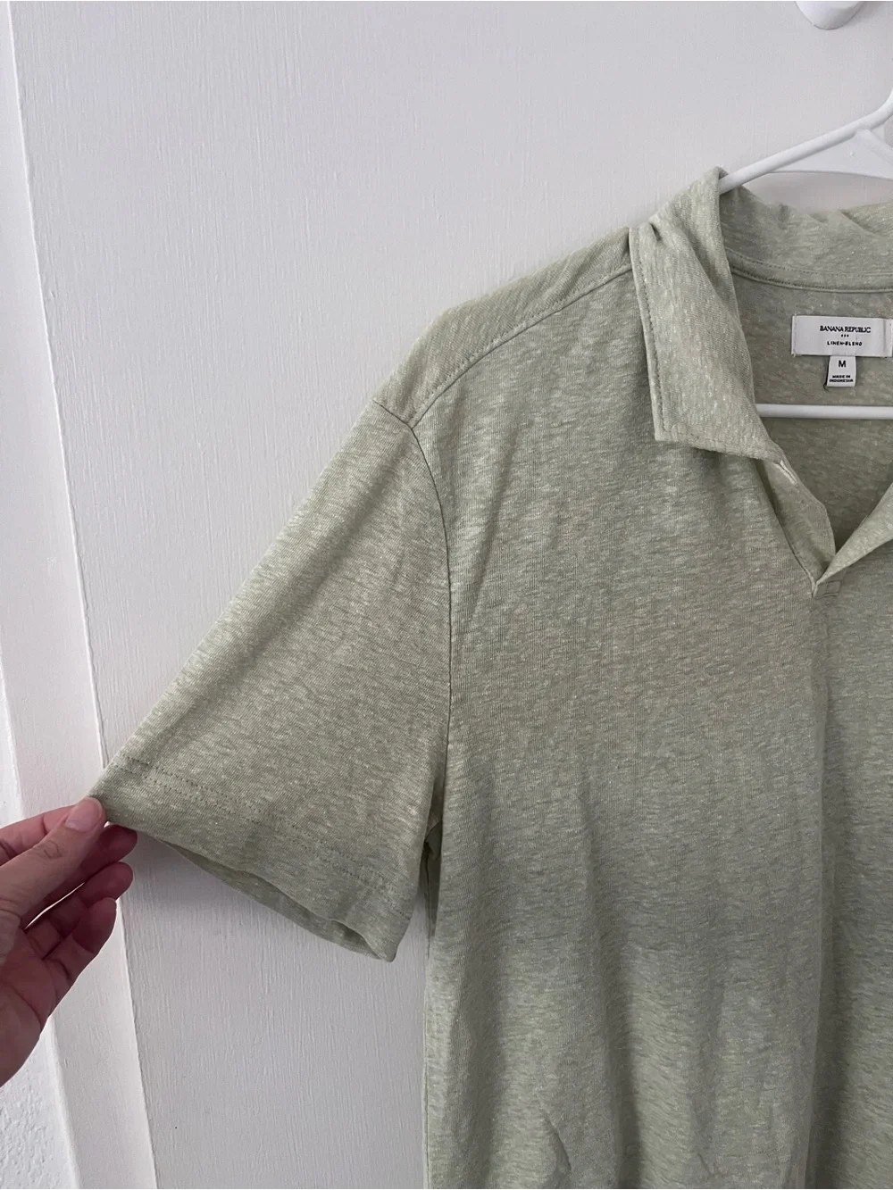 Banana Republic Linen Blend Sweet Grass Light Green Polo Short Sleeve Medium
